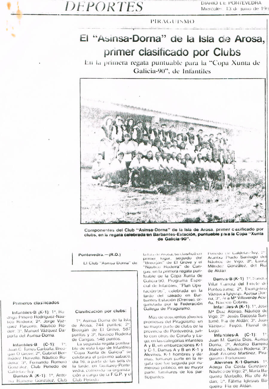 Prensa El Asinsa-Dorna de la Isla de Arosa, primer clasificado por Clubs