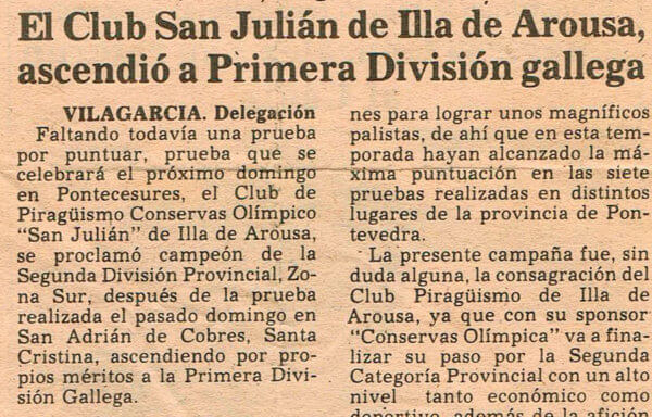 Prensa El CLub San Julián de Illa de Arousa, ascendió a Primera División gallega