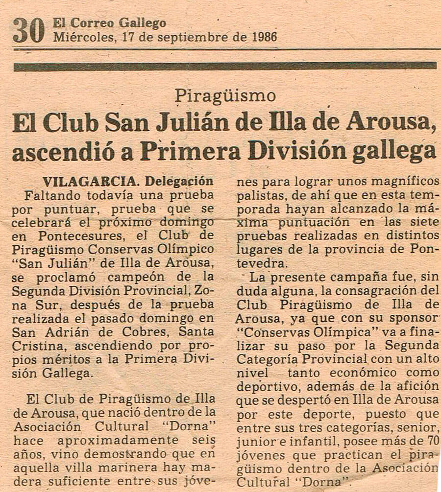 Prensa El CLub San Julián de Illa de Arousa, ascendió a Primera División gallega